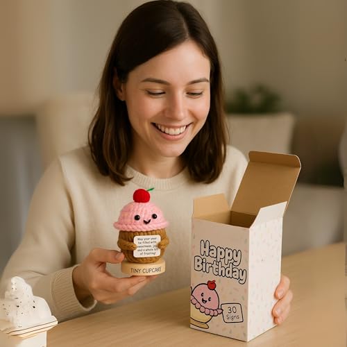 Tiny Cupcake With 30 Sweet Happy Birthday Signs - Birthday Gift for Women Men Teens for 16th, 21st, 25th, 30th Birthdays | Cute Bday Present for Friends, BFF, Sister, Girlfriend, Daughter, Teen Girls - color: Happy Birthday