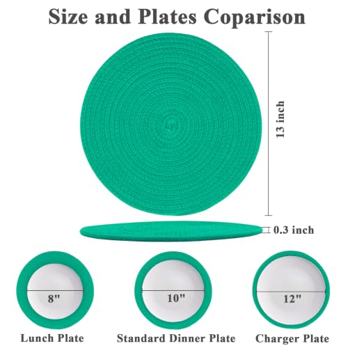 Round Placemats Set of 6, Cotton Rope Woven Table Mats, Hot Pads for Kitchen, Non Slip Heat Resistant Place Mats, 13 Inches Braided Placemat for Farmhouse Decor and Kitchen Table Decor (Turquoise) - color: Turquoise