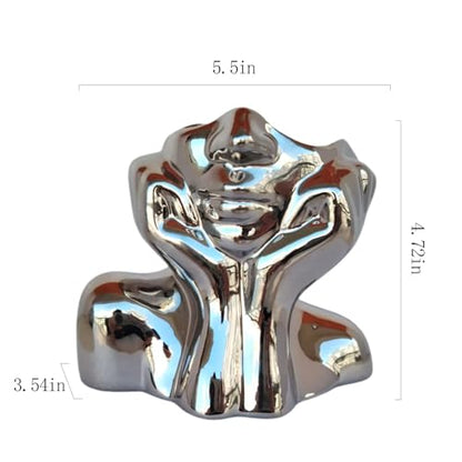 Silver Ceramic Human Face Vase, Shy Posture Decorative Human-Shaped Vase Modern Silver Decorative Art Vases - style: Silver Hands on Cheeks