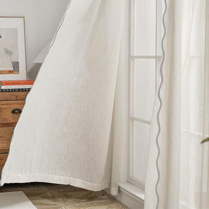DriftAway Semi Sheer Scalloped Edge Linen Coastal Beach Window Curtains for Living Room Bedroom 2 Panels Rod Pocket Each Size 52 Inch by 72 Inch Gray - color: Linen Gray, size: 52"W x 72"L (Pack of 2)