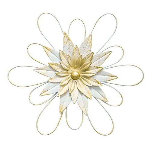 hogardeck Metal Flower Wall Decor - 13" Metal Floral Wall Decoration for Bedroom, Living Room, Bathroom, Kitchen, Outdoor Wall Art - color: White