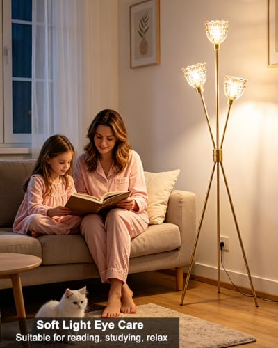 Lightdot Amber Glass Tripod Floor Lamp Dimmable Gold Floor Flower Lamps - color: Amber-Gold-79F