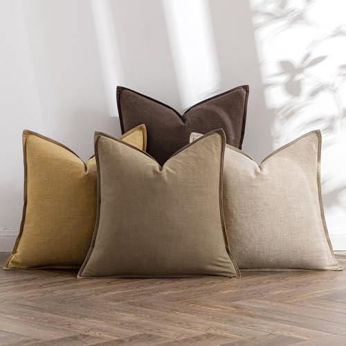 MIULEE Neutral Gold/Brown Boho Linen Pillow Covers 18x18 Inch Pack of 4 - color: Neutral Gold/Brown, size: 18" x 18" (Pack of 4)