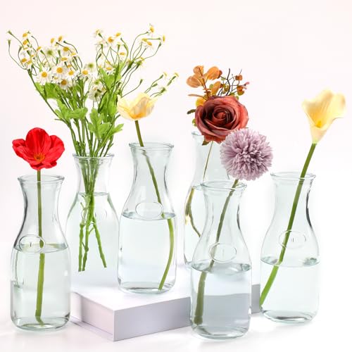 6 Pcs Milk Bottle Flower Vases 8" Glass Vintage Bottles,Clear
