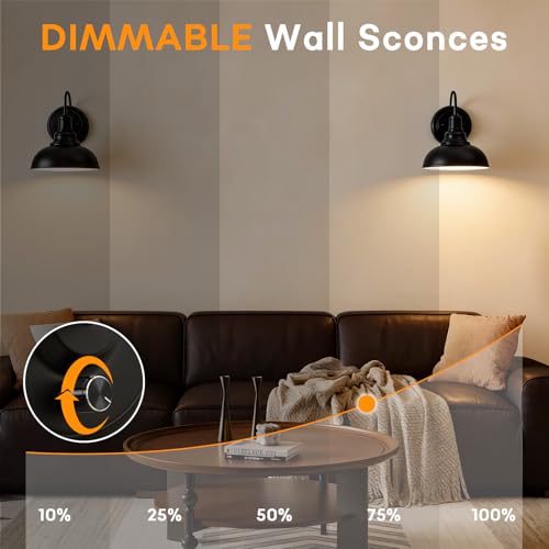 Lightess Wall Sconce with Switch Dimmable Wall Mounted Bedside Lamps 2 Pack - color: 2 Pack-Black Switch