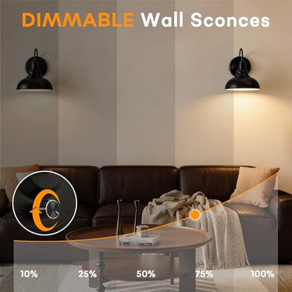 Lightess Wall Sconce with Switch Dimmable Wall Mounted Bedside Lamps 2 Pack - color: 2 Pack-Black Switch