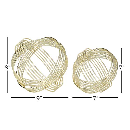 Deco 79 Metal Geometric Decorative Sculpture Layered Orb Home Decor Statues, Set of 2 Accent Figurines 9", 7"W, Gold