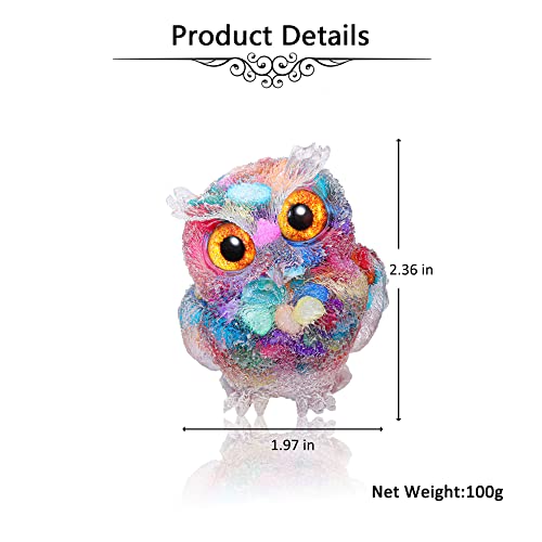 Jovivi 2.5" Rainbow Shell Crystal Owl Statue Carved Resin Figurines - color: Rainbow Shell
