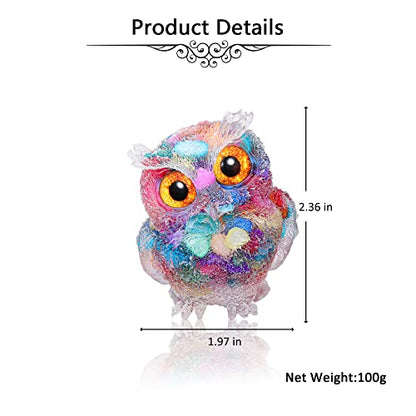 Jovivi 2.5" Rainbow Shell Crystal Owl Statue Carved Resin Figurines - color: Rainbow Shell