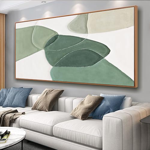 Green Color Block Line Canvas Wall Art for Living Room Prints 24x48 inch | Green and white geometric color block line art Painting Framed Modern Artwork Decor Pictures for Bedroom Kitchen - color: white green, size: 48"L x 24"W