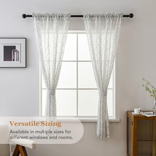 PearAge Lace Sheer Curtains for Living Room, 63 Inch Length, Elegant Lace-Style Voile Drapes for Bedroom, Kitchen or Dining Room, 42W x 63L Inch, 2 Panels Grey - color: Grey
