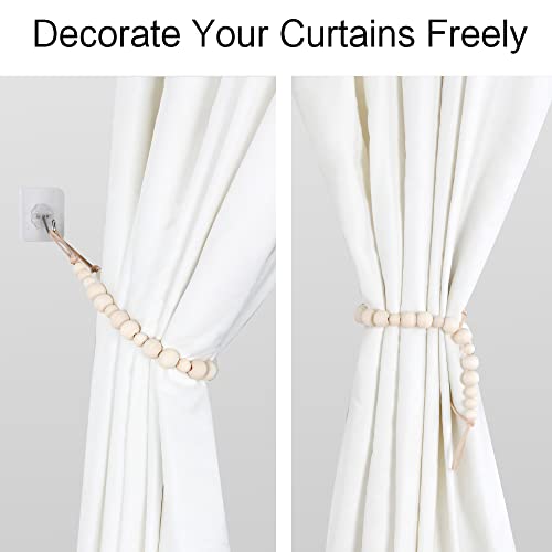 2 Pack Wood Bead Curtain Tieback, Boho Curtain Holdback, Wood - color: Wood Color