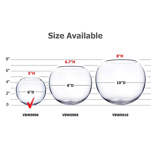 WGV Bowl Glass Vase, Diameter 6", Height 5", Open Width 4", (Multiple Sizes Choices) Clear Bubble Planter Terrarium Fish Bowl for Wedding Event Home Decor, 1 Piece (VBW0006) - size: 6"Dx5"H 1 Piece