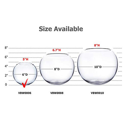 WGV Bowl Glass Vase, Diameter 6", Height 5", Open Width 4", (Multiple Sizes Choices) Clear Bubble Planter Terrarium Fish Bowl for Wedding Event Home Decor, 1 Piece (VBW0006) - size: 6"Dx5"H 1 Piece