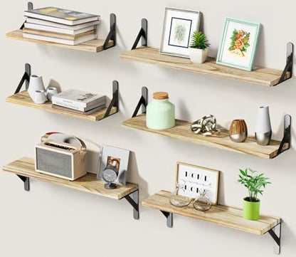 Amada Solid Paulownia Wood Wall Shelves, Large Size, 6 Pcs, Natural Wood - color: Wooden, size: Large