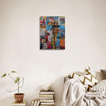Urban Jazz Canvas Wall Art Graffiti Framed Music Studio Prints 16x24 Inch - color: Urban Jazz, size: 24"L x 16"W