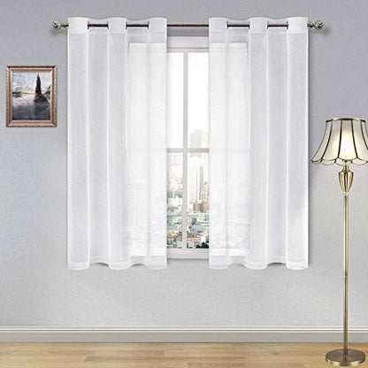 DWCN White Faux Linen Sheer Curtains - Grommet Voile Window Curtain Drapes for Bedroom Living Room 46 x 45 inch Length, Set of 2 - color: White, size: 46"W x 45"L (Pack of 2)