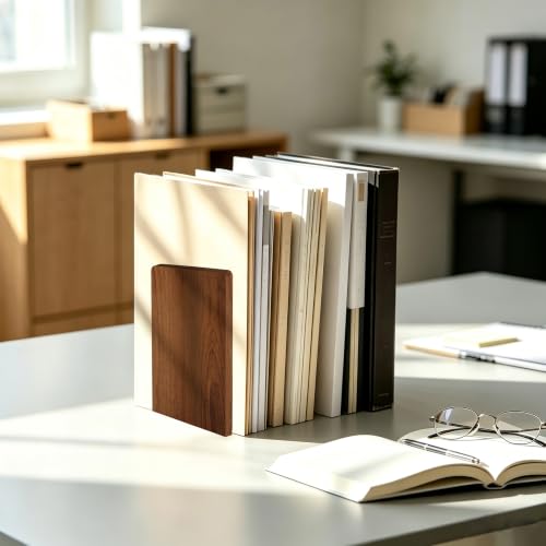 Myluxi Wooden Bookends for Shelves,Heavy Duty Walnut Book End 7x5x4in 1Pair - color: Square-1pair