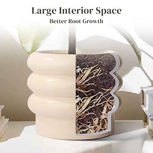 Ceramic Plant Pot, 6 Inch White Ceramic Planter with Drainage Holes - color: Creamy White