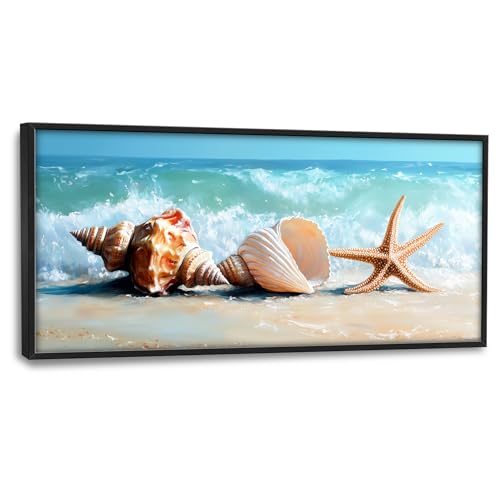 Lovira Beach Large Wall Art Starfish Shell Ocean Coastal Beachy Canvas Wall Decor Pictures Prints Painting Framed Modern Artwork for Living Room Bedroom Bathroom Office 30"x60" - color: Beach Shell, size: 60"L x 30"W