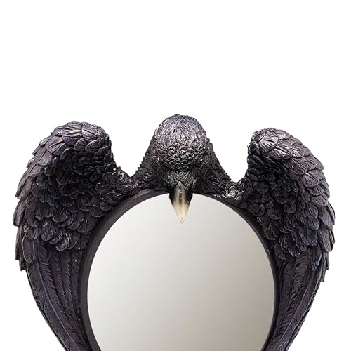 Raven Mirror – 12 Inch Hand-Painted Cold Cast Resin Gothic Raven Tabletop Mirror, Freestanding Decorative Vanity Mirror for Home Décor