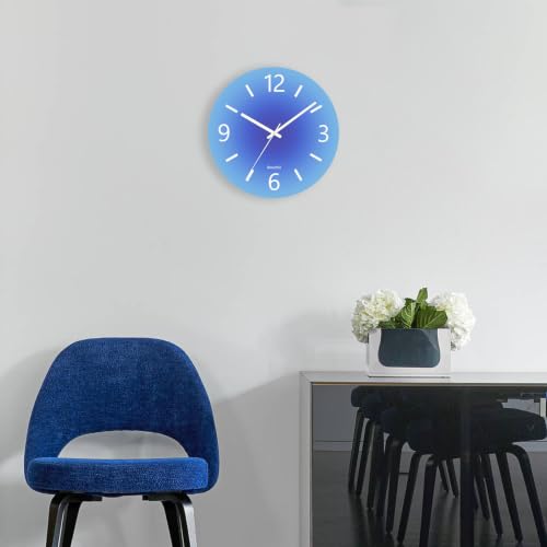 Tempered Glass Large Wall Clock, 14 Inch Decorative Clock - Blue - color: Blue