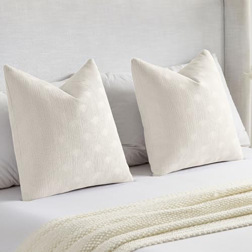 FUTEI Pack of 2 Chenille Throw Pillow Covers 16x16 Inch,Cream - color: Cream, size: 16" x 16" (Pack of 2)