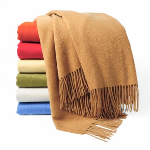 CUDDLE DREAMS Premium Cashmere Throw Blanket with Fringe (Camel) - color: Camel