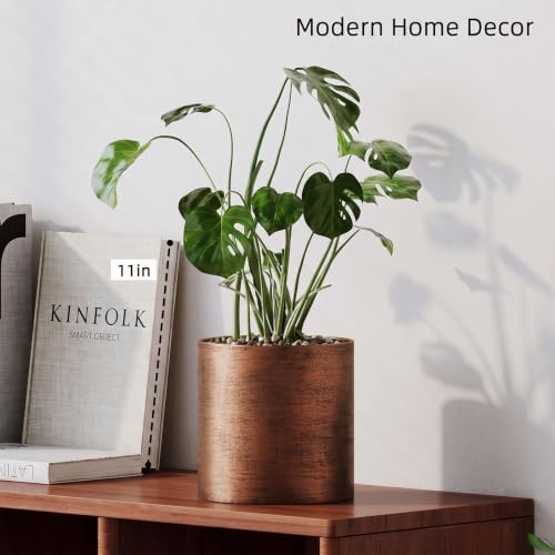 Antique Bronze Metal Plant Pot with Drainage Hole, 7'' Mid Century Modern Small Pot Indoor Outdoor Planters for Succulents, Flowers Gift Window Living Room, Plant Not Include (Antique Bronze) - color: Antique Bronze