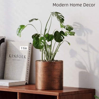 Antique Bronze Metal Plant Pot with Drainage Hole, 7'' Mid Century Modern Small Pot Indoor Outdoor Planters for Succulents, Flowers Gift Window Living Room, Plant Not Include (Antique Bronze) - color: Antique Bronze