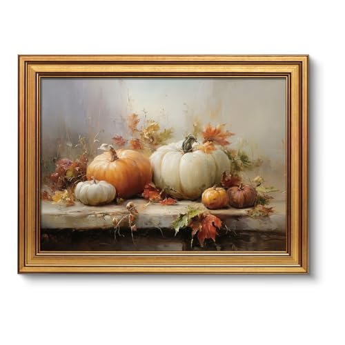 VIYYIEA Autumn Vintage Halloween Pumpkin Wall Art, 12x16 Inch Vintage Harvest Pumpkin Painting, Rustic Farmhouse Fall Decor, Thanksgiving Wall Art for Kitchen Dining Room Living Room - color: Autumn Pumpkins, size: 16"L x 12"W
