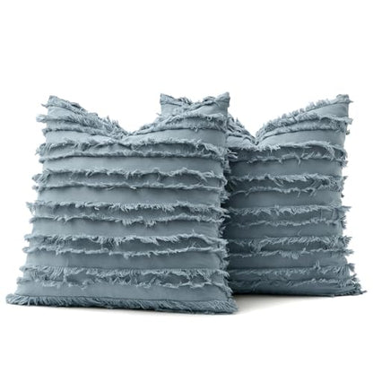 MIULEE Boho Linen Striped Throw Pillow Covers 20x20, Blue Grey - color: Blue Grey, size: 20" x 20" (Pack of 2)