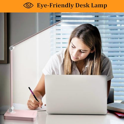 LED Desk Lamp with USB Ports,Touch Desk Lamps for Home Office with 5 Modes - color: Pink