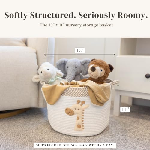 Giraffe Baby Storage Basket, Woven Cotton Rope Nursery Bin, 15x11 in - color: Giraffe
