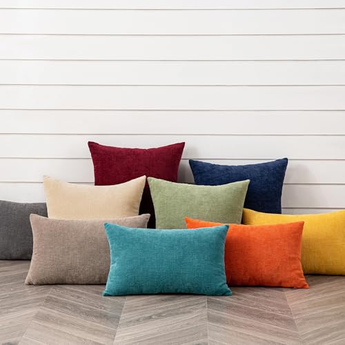 GAWAMAY Beige Chenille Throw Pillow Covers 18x18 Set of 2 for Couch - color: Beige, size: 18" x 18" (Pack of 2)