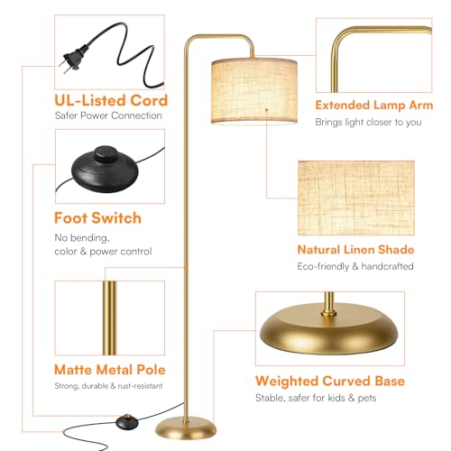 TJOY Floor Lamp, Golden Standing Floor Lamp for Living Room with 3 CCT Bulb - color: Gold