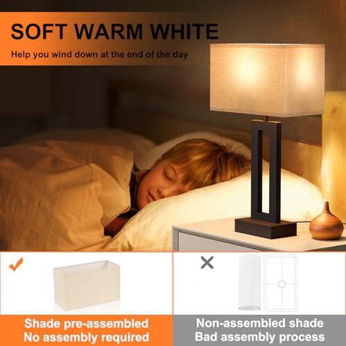 19.6" Touch Lamps for Nightstand, 3 Way Dimmable Bedroom Lamp, USB C+A - color: A. Beige&Black, size: Medium(19.6in)