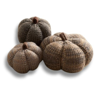 Set of 3 Cozy Mini Knit Pumpkins (Cobblestone Multi-Size Set) - color: Cobblestone Multi-sized