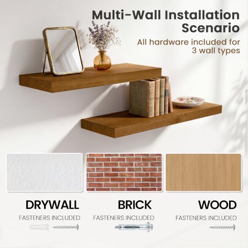 Solid Wood Floating Shelves for Wall 36 inch,Walnut Wooden Shelf Set of 2 - color: Walnut, size: 36inches-2P