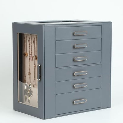 BOOVO Clear Lid Jewelry Box 6 Layer Jewelry Organizer(Grey, 6 Layer) - color: Grey, size: 6 Layer
