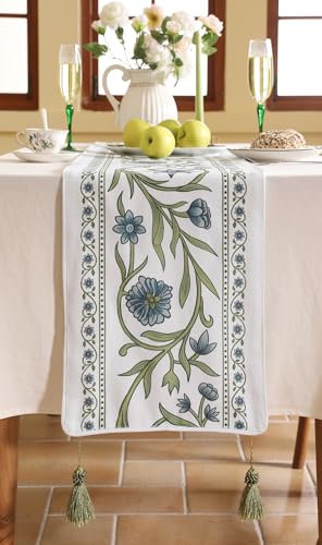 ISAENNE Designer French Linen Table Runner,71"x12"-Mosella E - color: Mosella E, size: 12X71 Inches