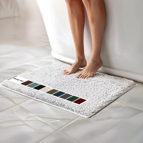 Muddy Mat® | Chenille Bathroom Rugs Quick Dry Microfiber Mats Non Slip Washable, Extra Thick, Soft and Highly Absorbent Bath Mats for Bathroom, Kitchen, and Shower Floor - White 19"x30" - color: White, size: 19" x 30"