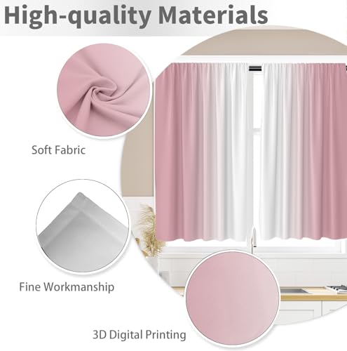 Pink Kitchen Curtains, Ombre, 2 Panels, 27.5" W x 39" L, Rod Pocket - color: Pink and White, size: 27.5"W x 39"L (Pack of 2)