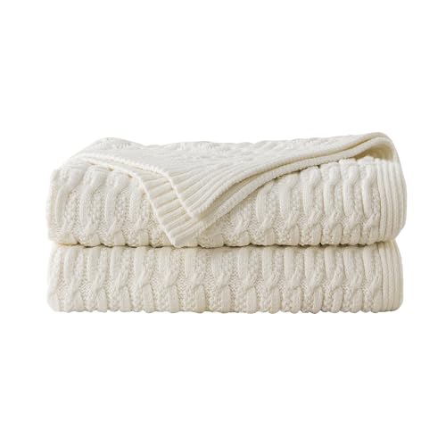 WDCOZY White Cable Knit Throw Blanket – Super Soft, Warm & Lightweight Cream Knitted Jacquard Throw Blanket for Couch, Sofa, Bed, Chair, Cozy Texture Farmhouse Decorative Home Blanket, 50x60 inches - color: White, size: Throw (50" x 60")