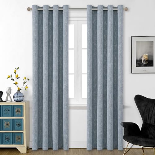 Burlap Linen Farmhouse Curtains 72 inch Length 2 Panels for Living Room Textured Thick Light Filtering Privacy Window Curtain Drapes with Grommet for Bedroom 6ft (52x72 Dirty Blue) - color: Dirty Blue, size: 52"W x 72"L (Pack of 2)