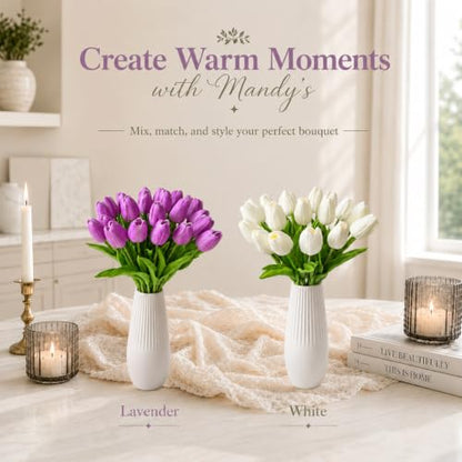 Mandy's 20 Stems Lavender Artificial Tulip Flowers for Home Centerpieces - color: Lavender