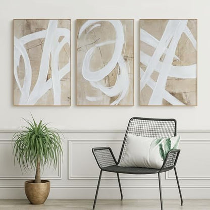 Zessonic Neutral Abstract White Brown Pastel Textured Wall Art,24"x36"x3 - color: Neutral Textured Strokes, size: 24" x 36"