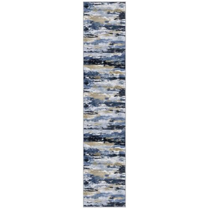 Abstract Washable Runners for Hallway 3x12 Runner Rug Non Slip - color: Navy / Blue / Taupe, size: 3' x 12' (Runner)