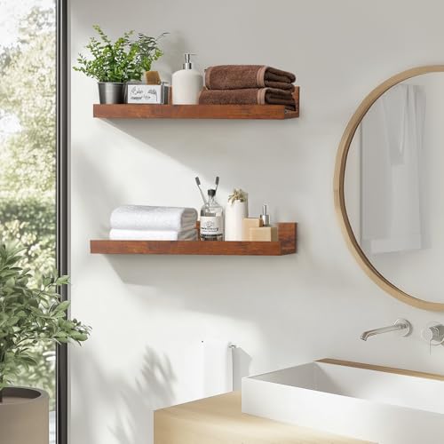 Muzilife 12" Small Floating Shelves Wood Wall Shelf with Lip, 2Pcs, Honey - color: Honey, size: 12"