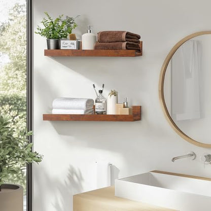 Muzilife 35.4" Large Floating Shelves Wood Wall Shelf with Lip, 2Pcs, Honey - color: Honey, size: 35.4"